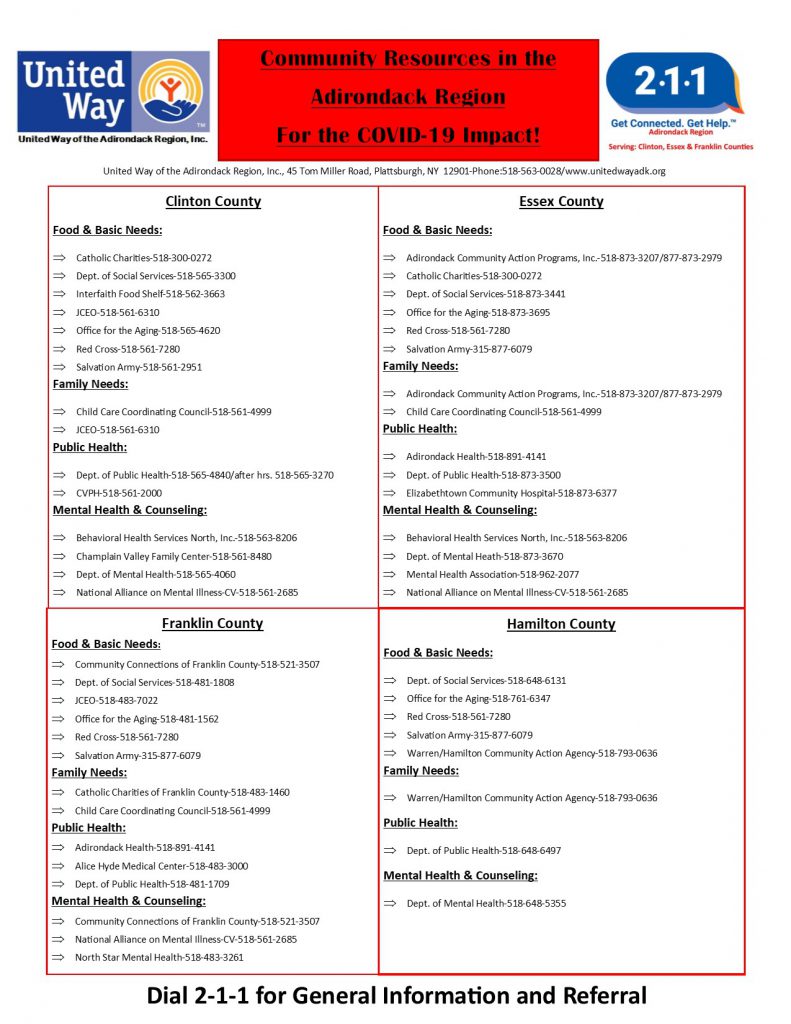 Community Resources for Students & Families Champlain Valley